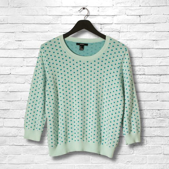 Forever 21 Polka Dot Sweater - Womens Large - Fall Mint Lightweight Pullover Top - Picture 1 of 5
